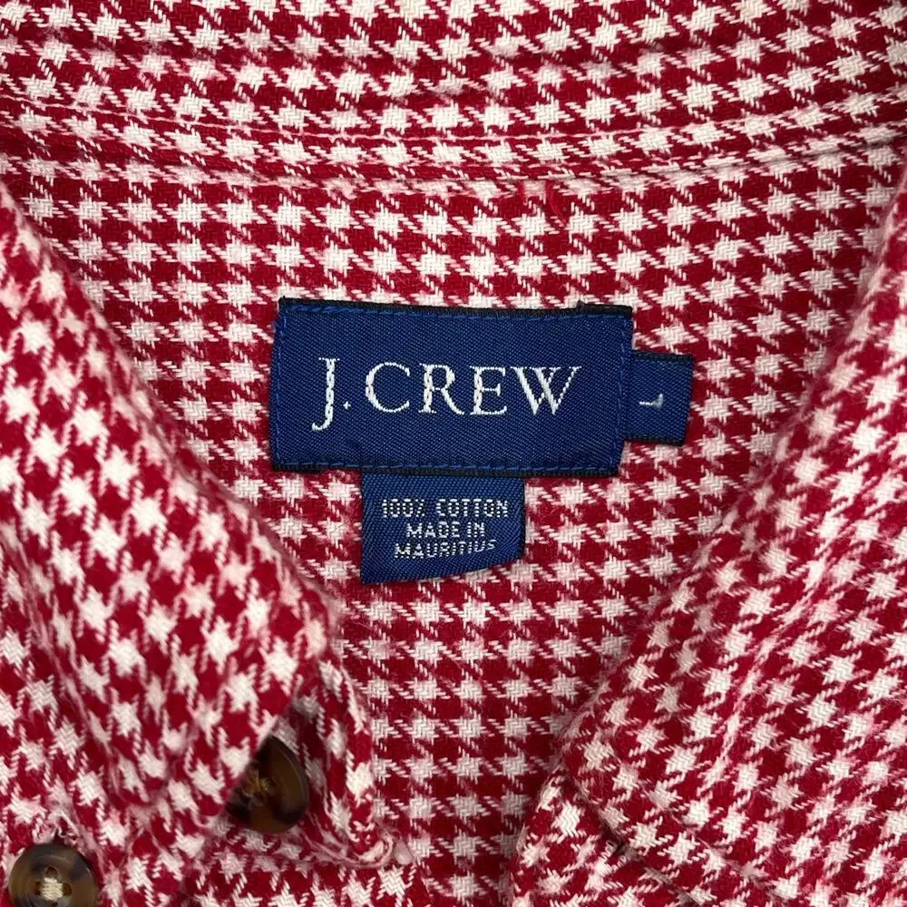 J.CREW Shirt Mens L Flannel Houndstooth Button Down Long Sleeve Cotton Red